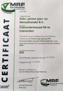 mrf certificaat jansen metaal coevorden